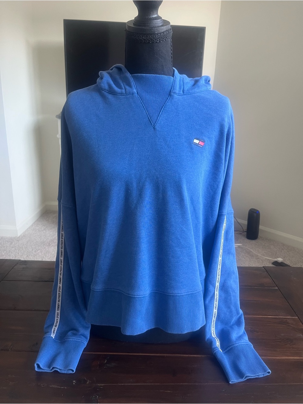 Tommy Hilfiger Royal Blue Crewneck Hoodie with Flag Patch